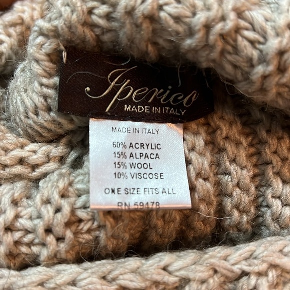 Iperico Neutral Knit Poncho Wool Alpaca Fringe Shawl Apres Ski Made in Italy - Picture 6 of 13